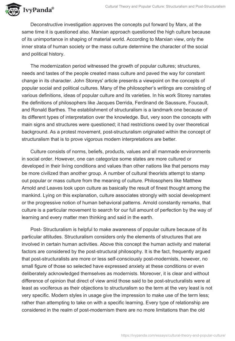 Cultural Theory and Popular Culture: Structuralism and Post-Structuralism. Page 3