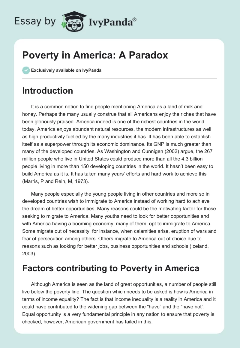 Poverty in America: A Paradox. Page 1