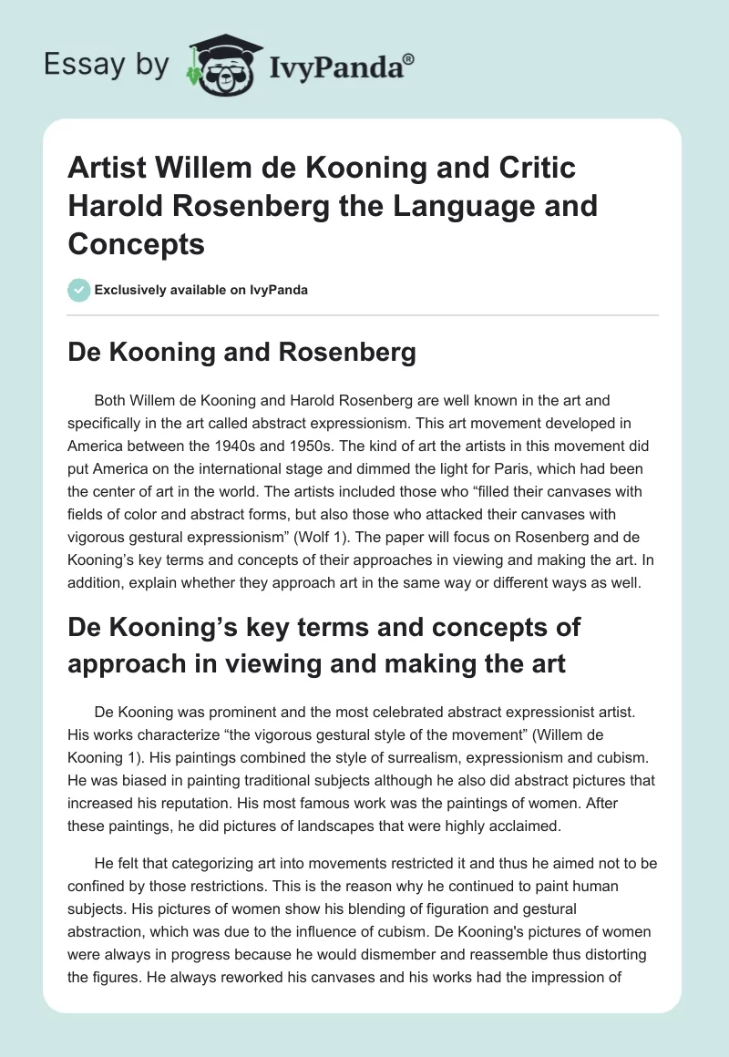 Artist Willem de Kooning and Critic Harold Rosenberg the Language and Concepts. Page 1