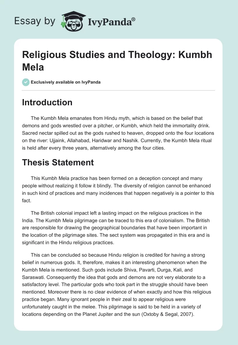 Religious Studies and Theology: Kumbh Mela. Page 1