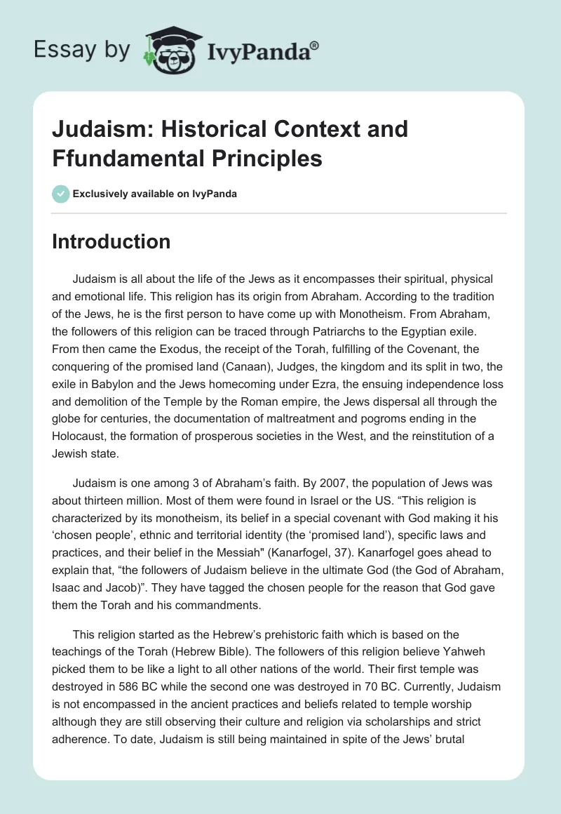 Judaism: Historical Context and Ffundamental Principles. Page 1