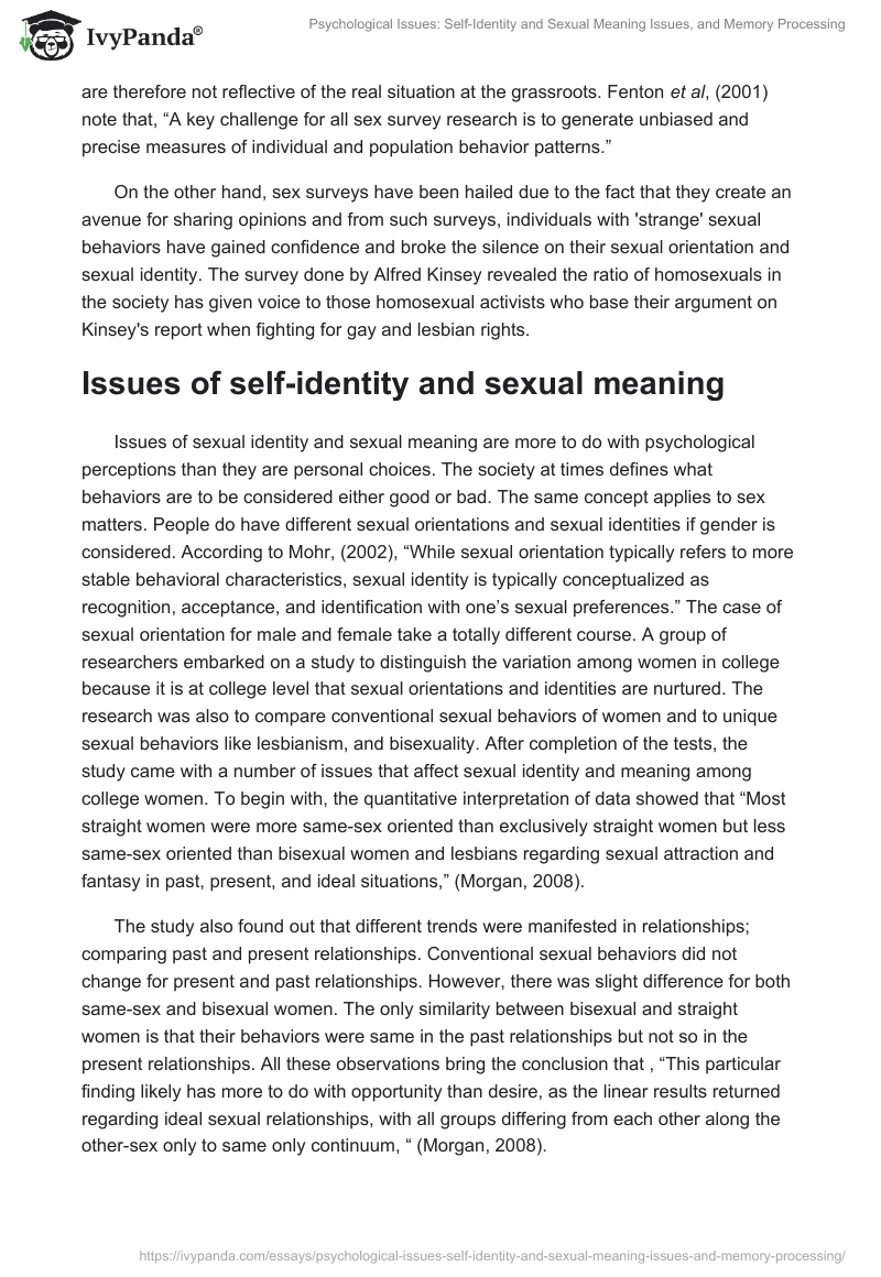 Psychological Issues: Self-Identity and Sexual Meaning Issues, and Memory Processing. Page 2