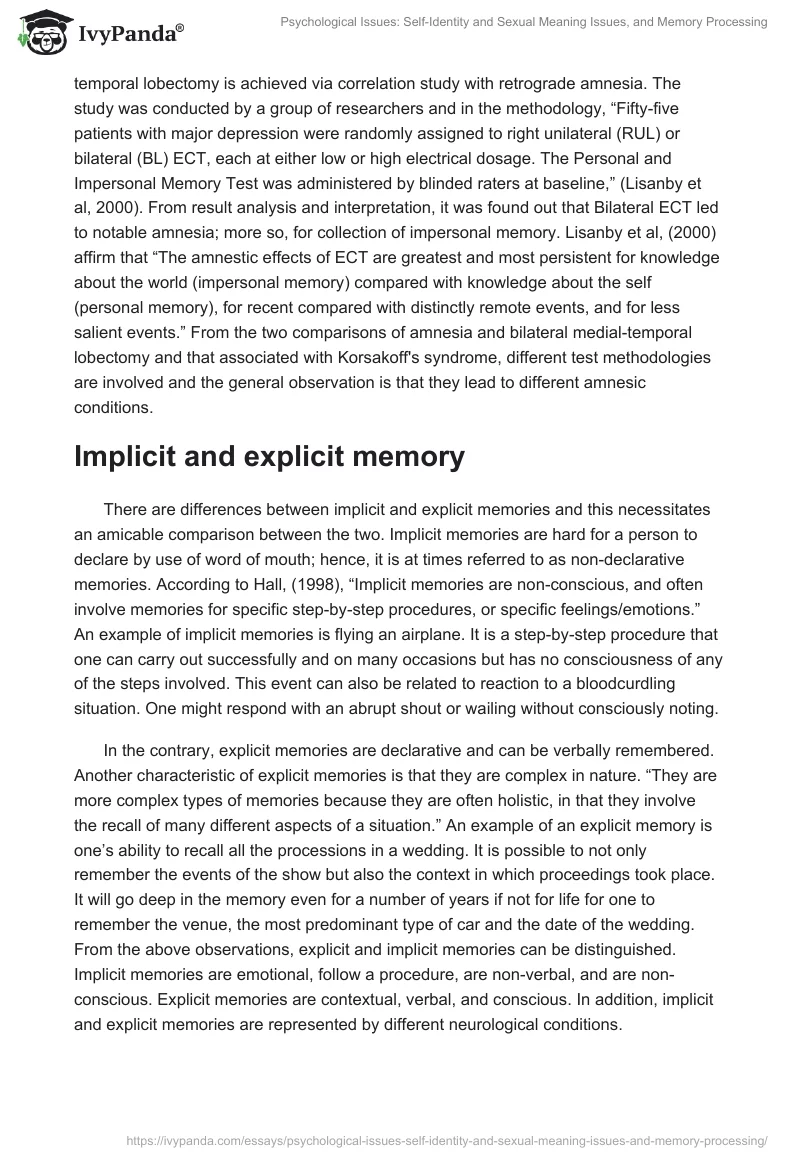 Psychological Issues: Self-Identity and Sexual Meaning Issues, and Memory Processing. Page 4