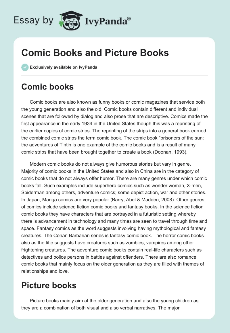 Comic Books and Picture Books. Page 1