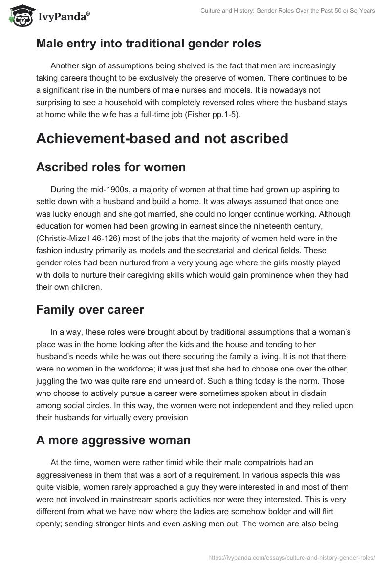 Culture and History: Gender Roles Over the Past 50 or So Years. Page 2