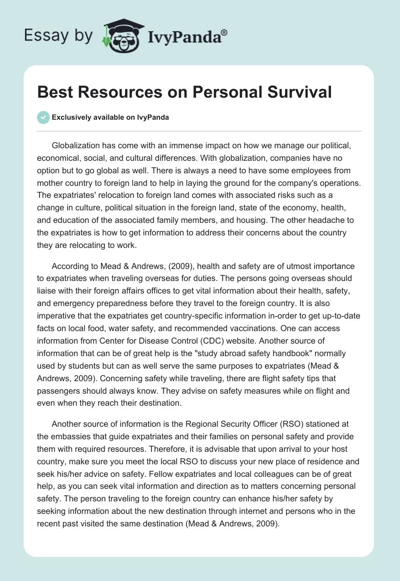 Best Resources on Personal Survival. Page 1