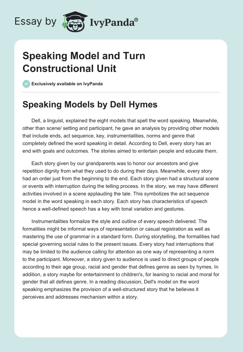 Speaking Model and Turn Constructional Unit. Page 1