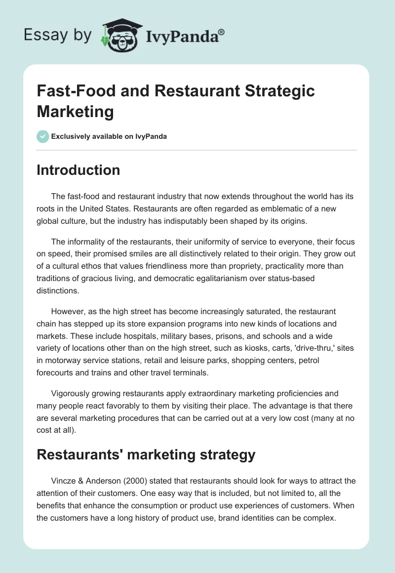 Fast-Food and Restaurant Strategic Marketing. Page 1
