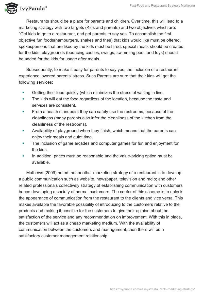 Fast-Food and Restaurant Strategic Marketing. Page 2
