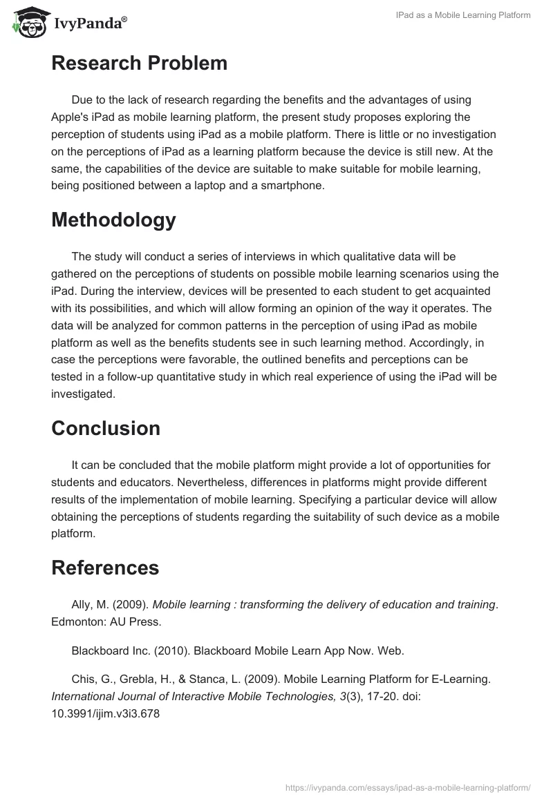 IPad as a Mobile Learning Platform. Page 3