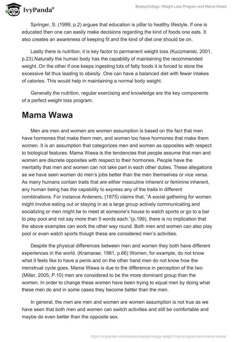 Biopsychology: Weight Loss Program and Mama Wawa. Page 2