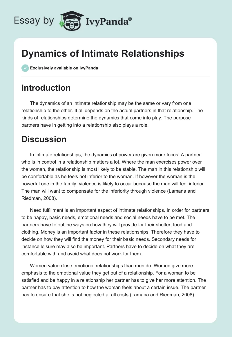 Dynamics of Intimate Relationships. Page 1