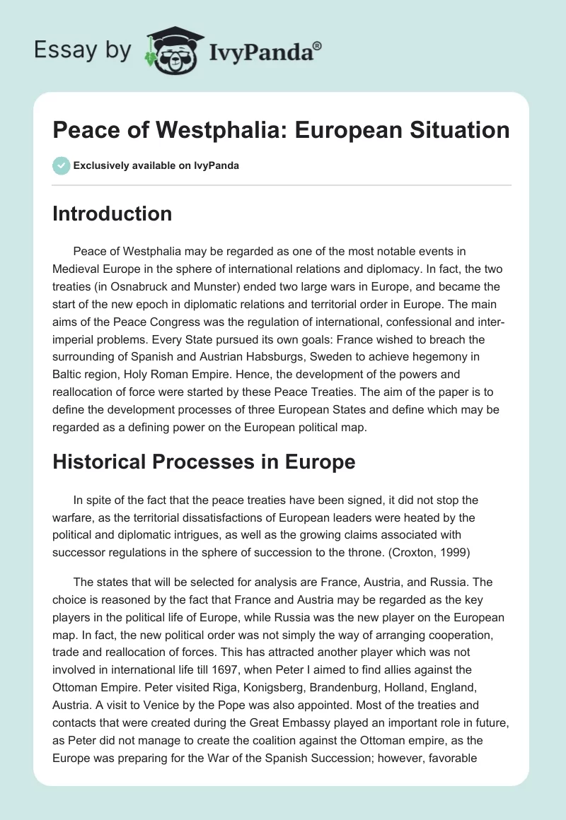 Peace of Westphalia: European Situation. Page 1