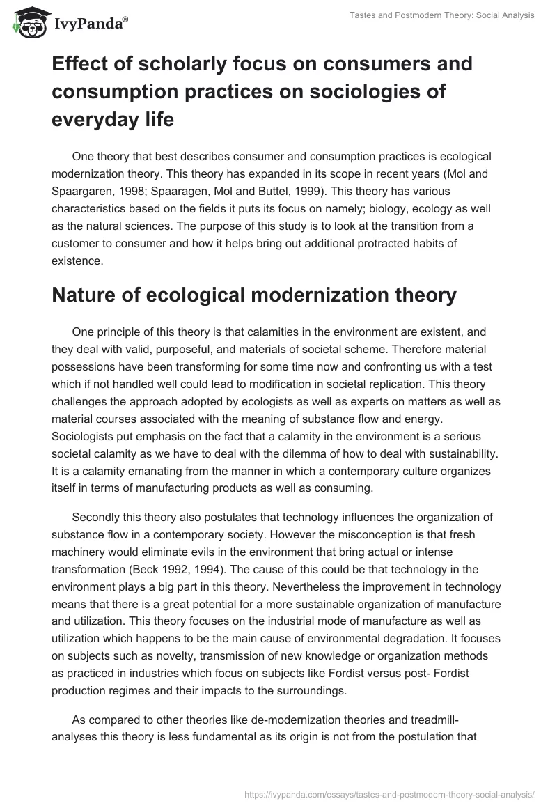 Tastes and Postmodern Theory: Social Analysis. Page 4