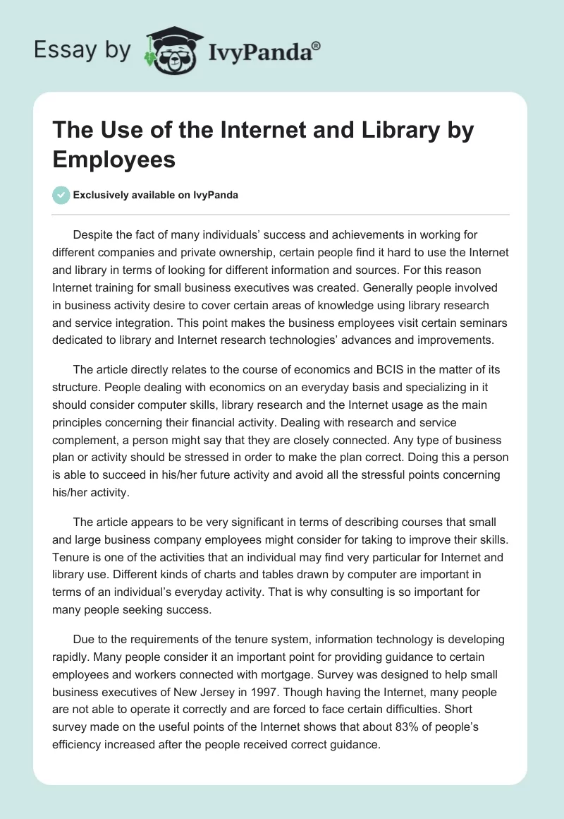The Use of the Internet and Library by Employees. Page 1