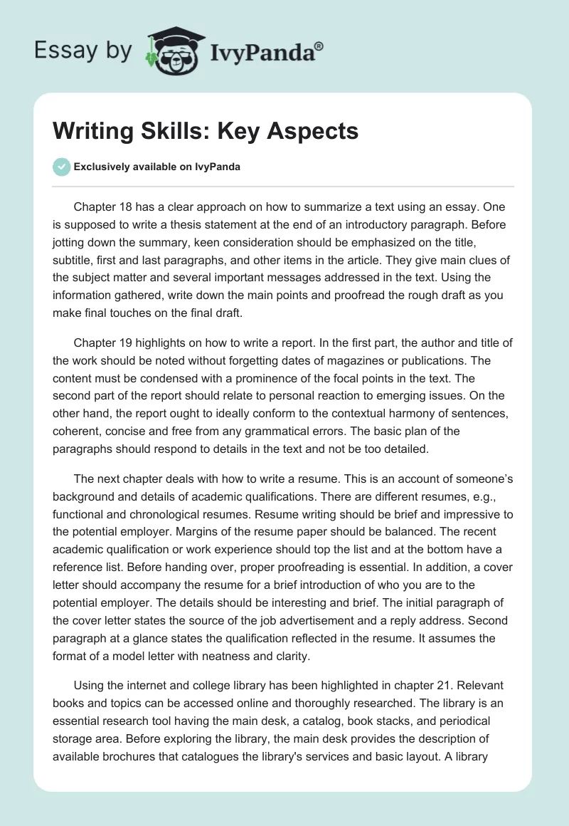 Writing Skills: Key Aspects. Page 1