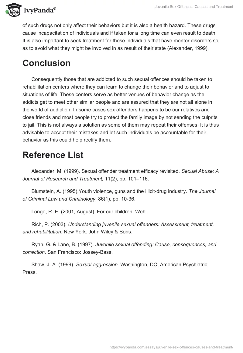 Juvenile Sex Offences: Causes and Treatment. Page 4