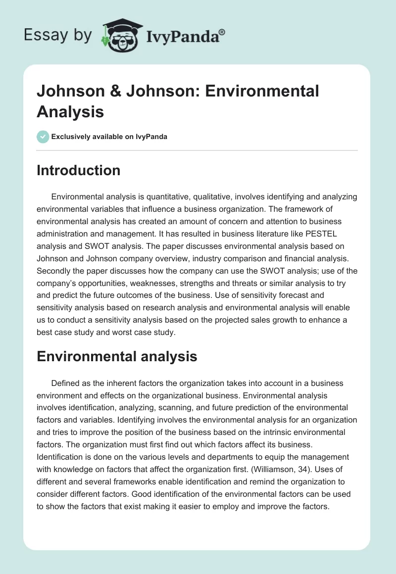 Johnson & Johnson: Environmental Analysis. Page 1