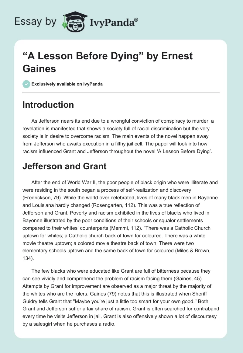 “A Lesson Before Dying” by Ernest Gaines. Page 1