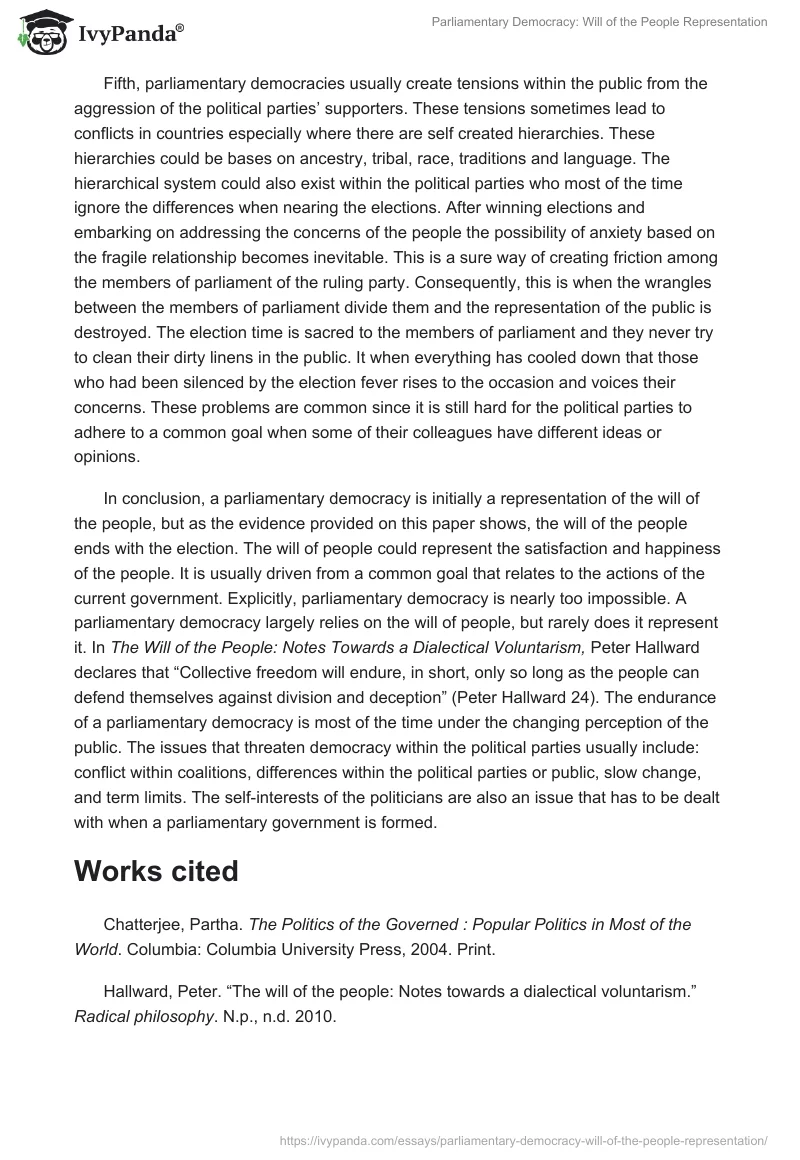 Parliamentary Democracy: Will of the People Representation. Page 4