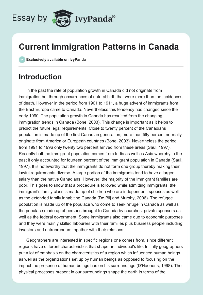 Current Immigration Patterns in Canada. Page 1