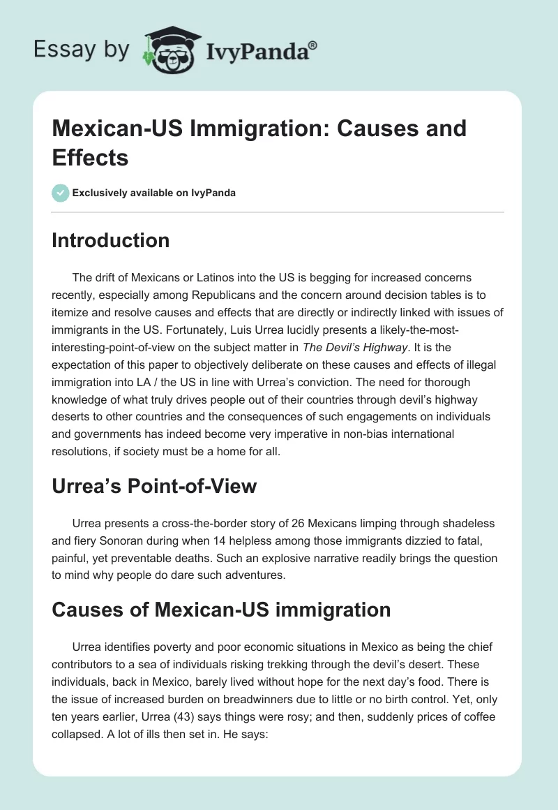 Mexican-US Immigration: Causes and Effects. Page 1