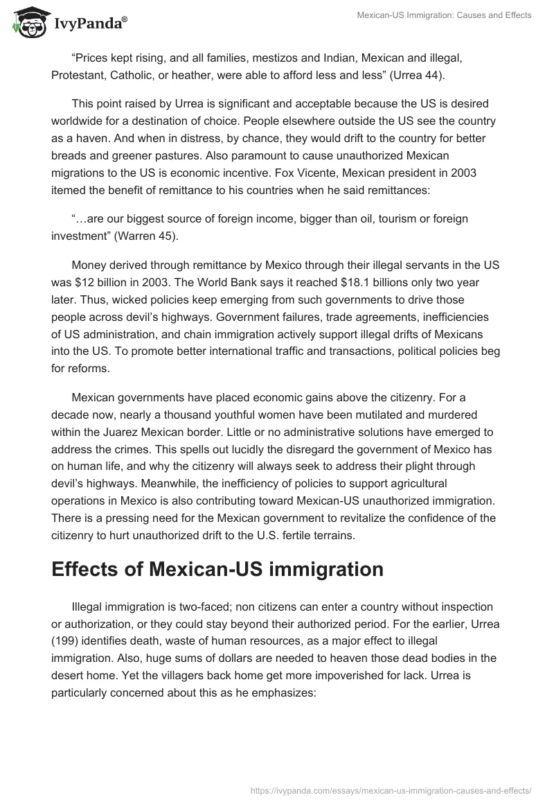Mexican-US Immigration: Causes and Effects. Page 2