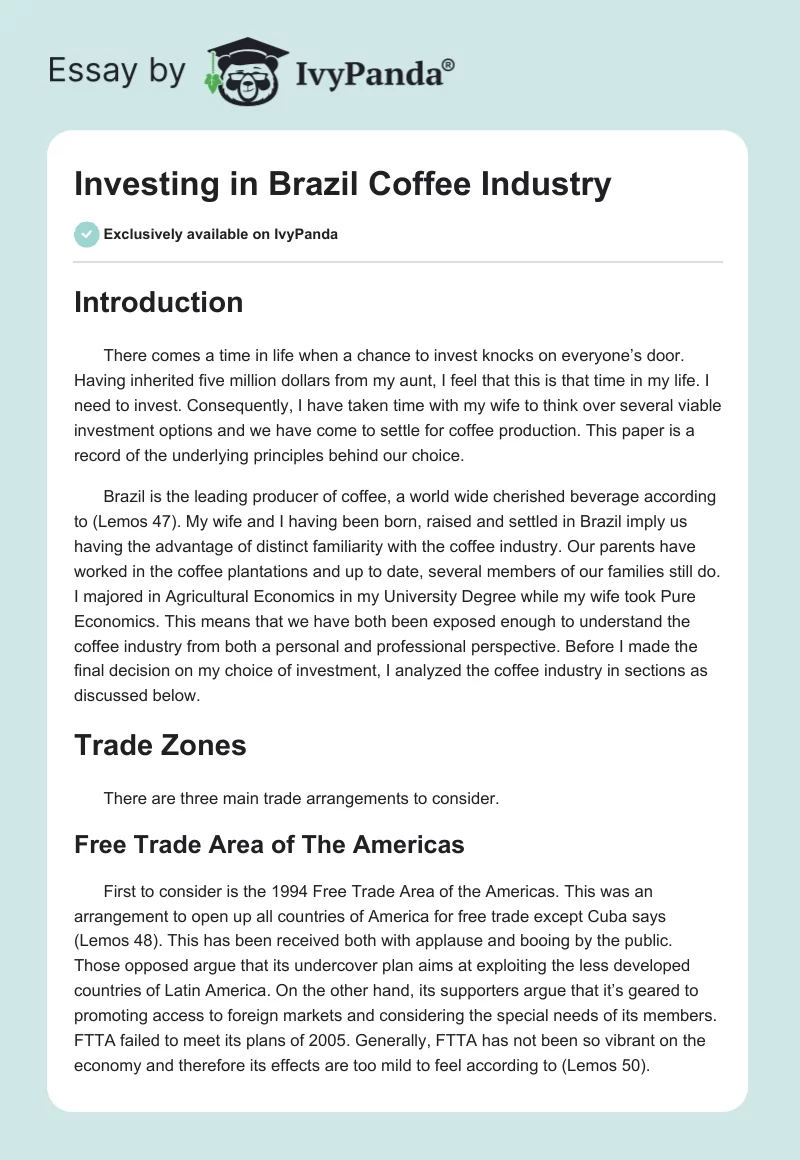 Investing in Brazil Coffee Industry. Page 1