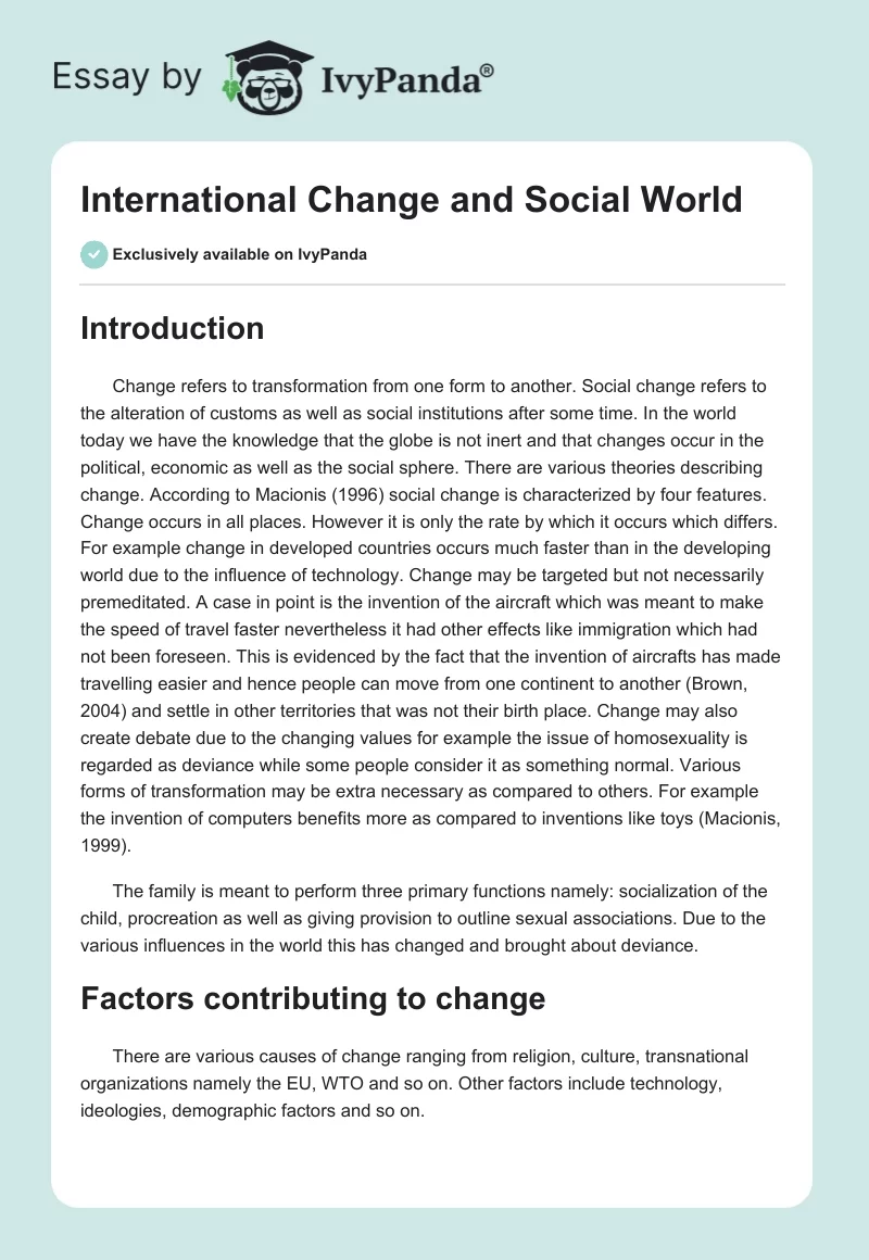 International Change and Social World. Page 1