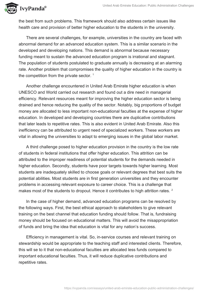 United Arab Emirate Education: Public Administration Challenges. Page 2