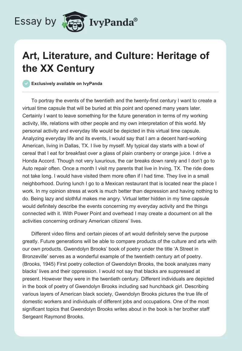 Art, Literature, and Culture: Heritage of the XX Century. Page 1