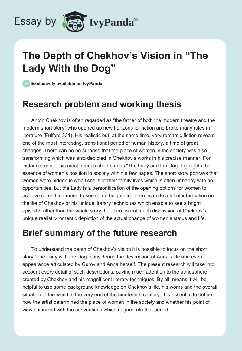 The Depth of Chekhov’s Vision in “The Lady With the Dog”. Page 1