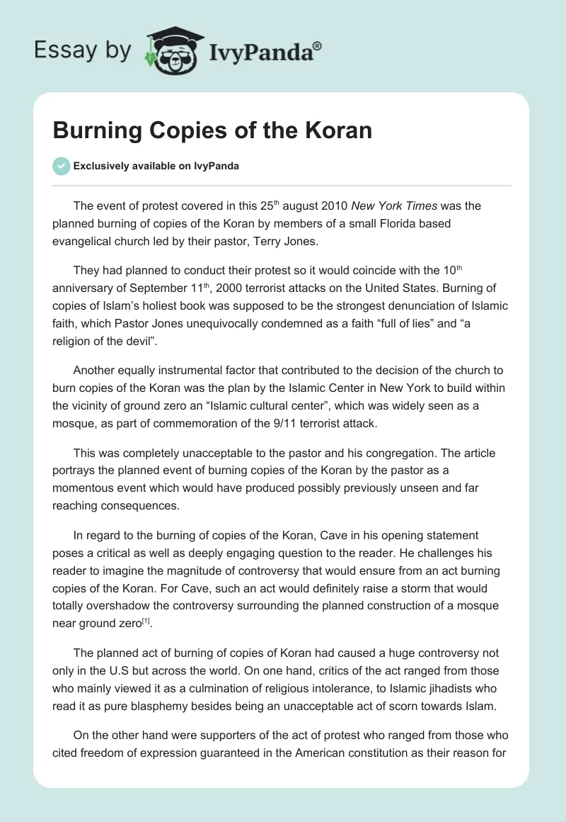 Burning Copies of the Koran. Page 1