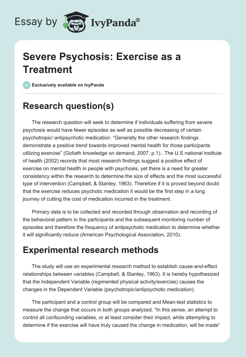 Severe Psychosis: Exercise as a Treatment. Page 1