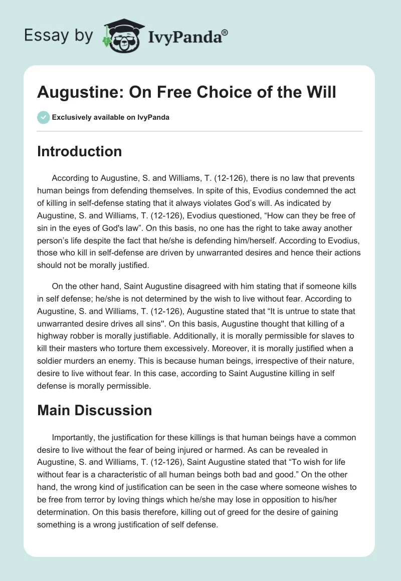 Augustine: On Free Choice of the Will. Page 1