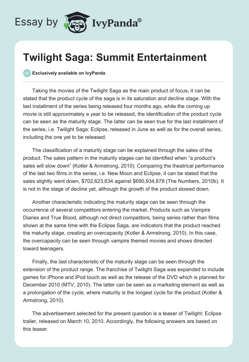 Twilight Saga: Summit Entertainment. Page 1