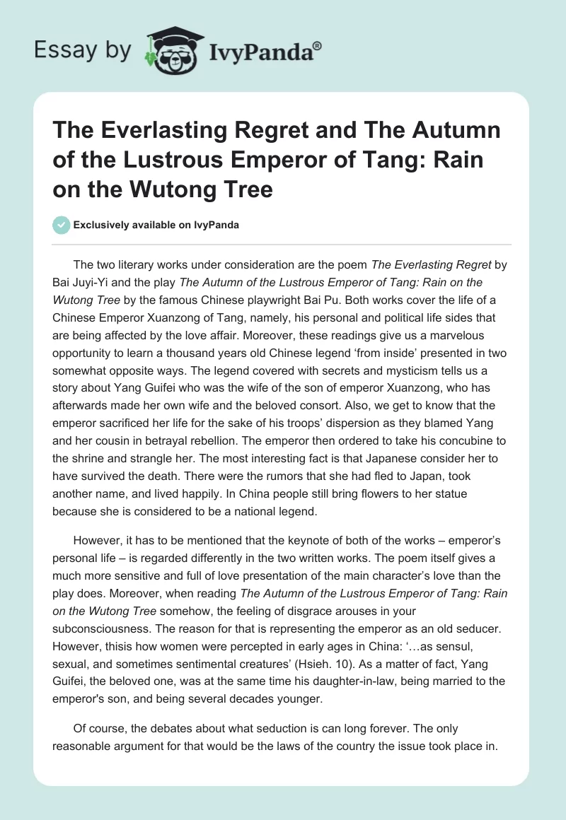 "The Everlasting Regret" and "The Autumn of the Lustrous Emperor of Tang: Rain on the Wutong Tree". Page 1