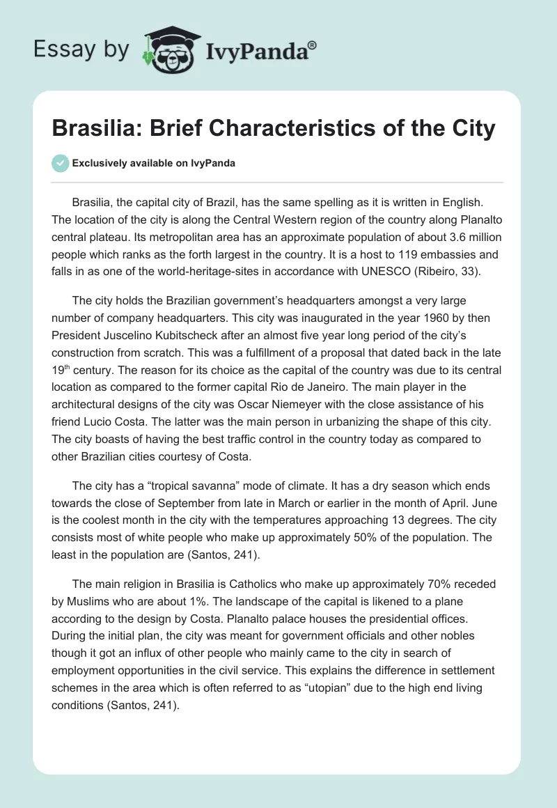 Brasilia: Brief Characteristics of the City. Page 1