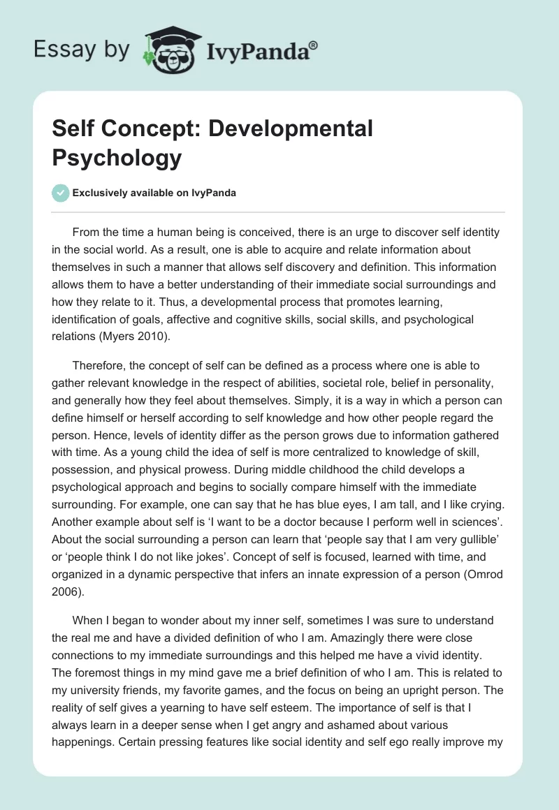 Self Concept: Developmental Psychology. Page 1