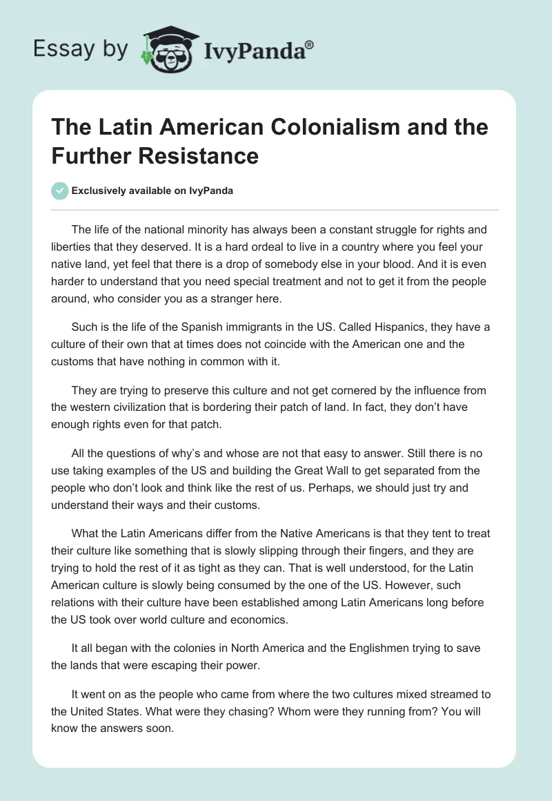 The Latin American Colonialism and the Further Resistance. Page 1