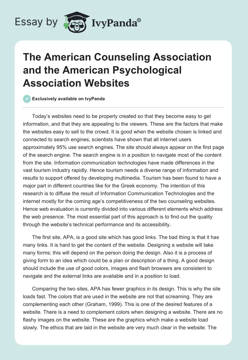 The American Counseling Association and the American Psychological Association Websites. Page 1