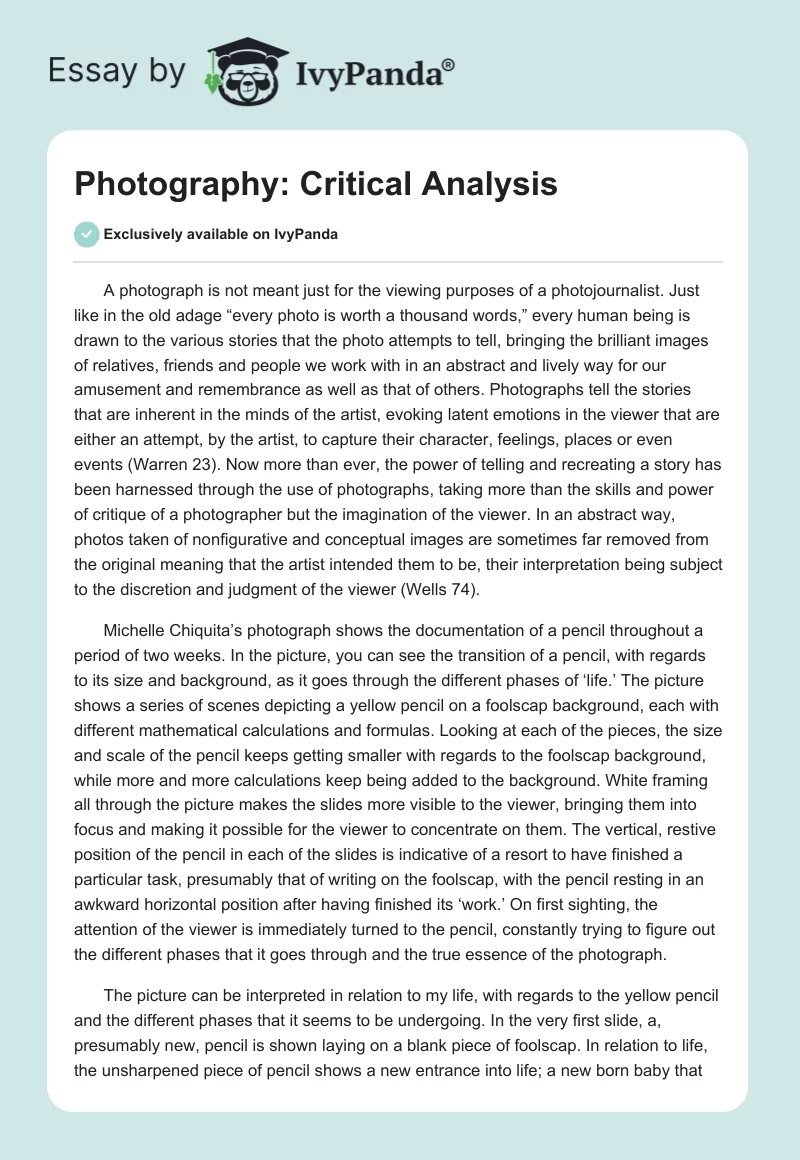 Photography: Critical Analysis. Page 1