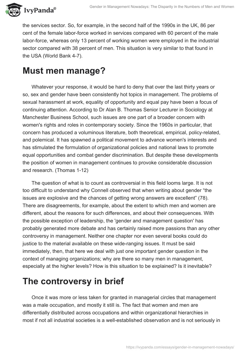 Gender in Management Nowadays: The Disparity in the Numbers of Men and Women. Page 2
