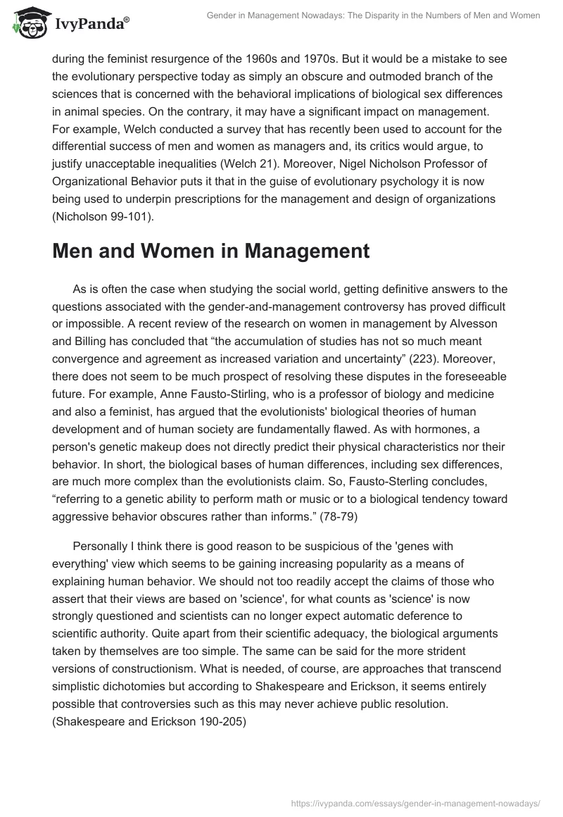 Gender in Management Nowadays: The Disparity in the Numbers of Men and Women. Page 4