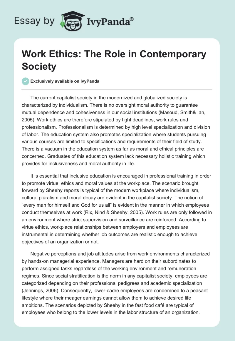 Work Ethics: The Role in Contemporary Society. Page 1