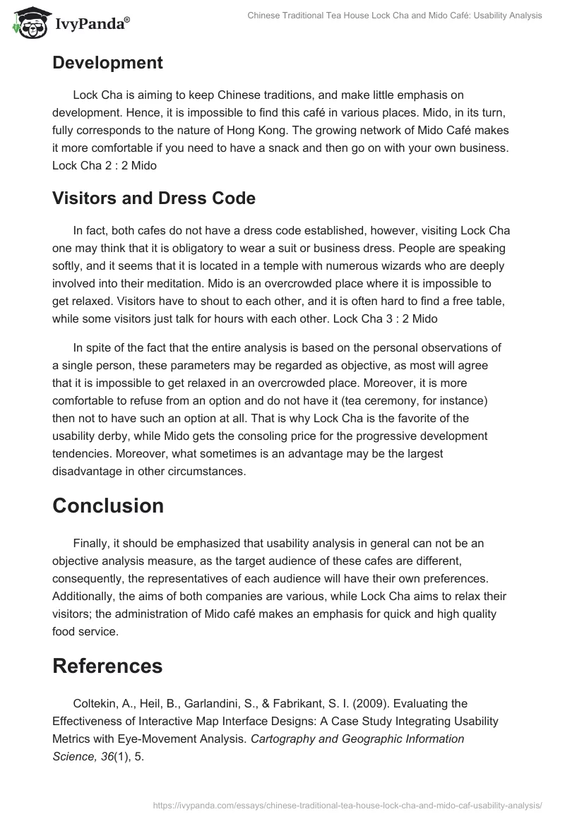 Chinese Traditional Tea House Lock Cha and Mido Café: Usability Analysis. Page 4
