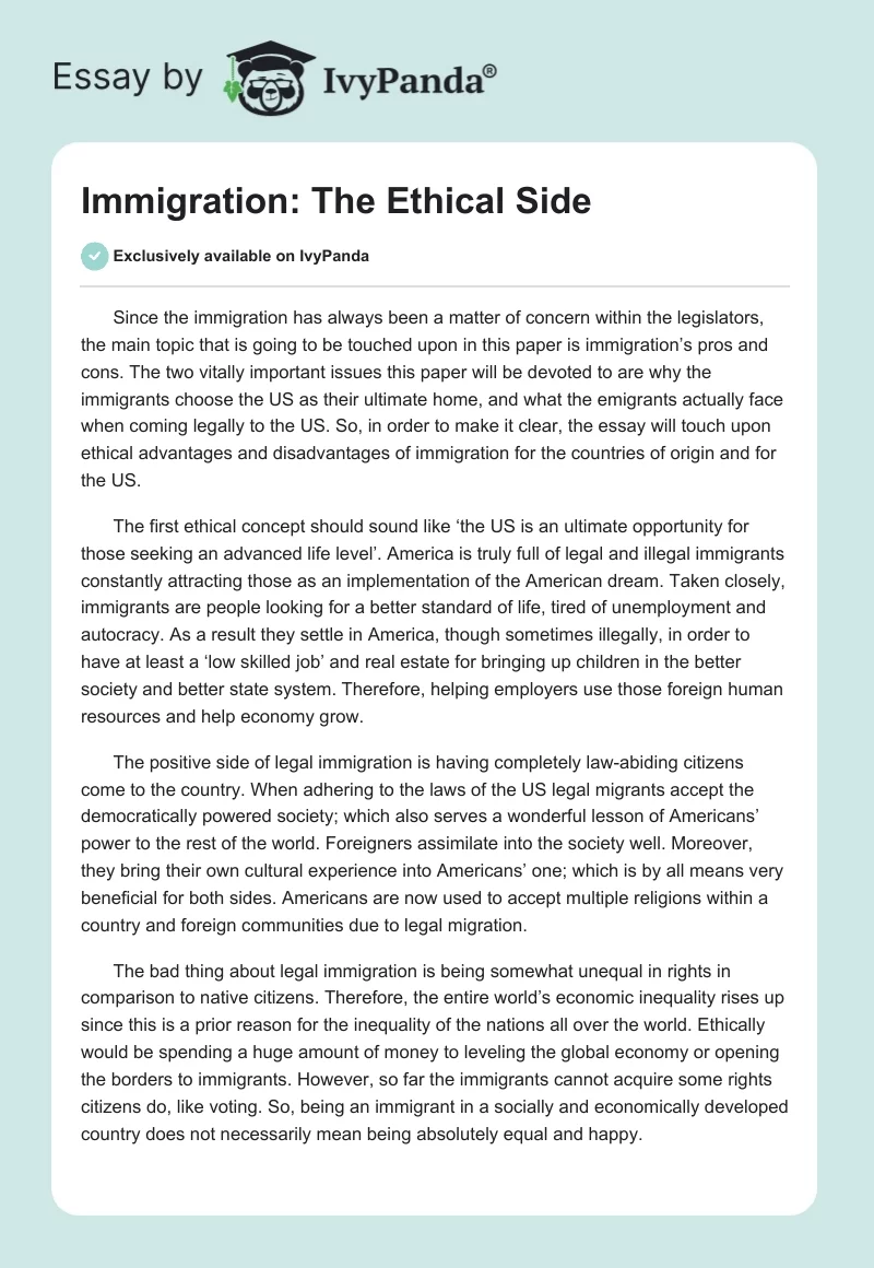 Immigration: The Ethical Side. Page 1