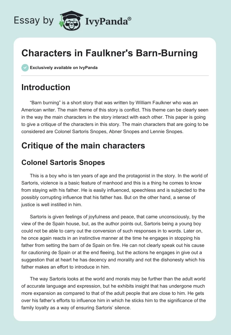Characters in Faulkner's "Barn-Burning". Page 1