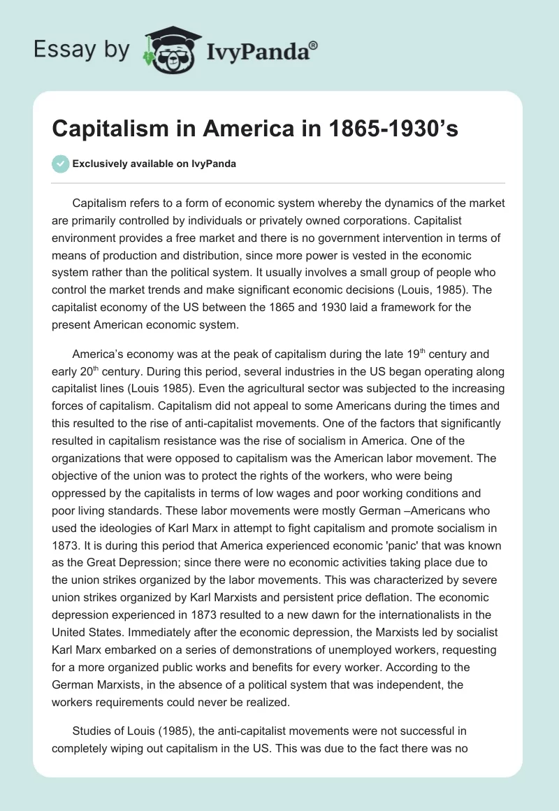 Capitalism in America in 1865-1930’s. Page 1