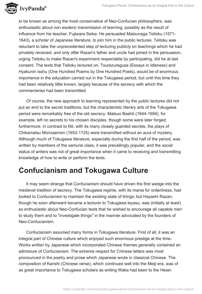Tokugawa Period: Confucianism as an Integral Part or the Culture. Page 2